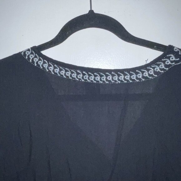 Rachel Zoe Black Gold Silver Embroidered Long Sleeved Dress Swim Coverup Size L - Picture 6 of 10